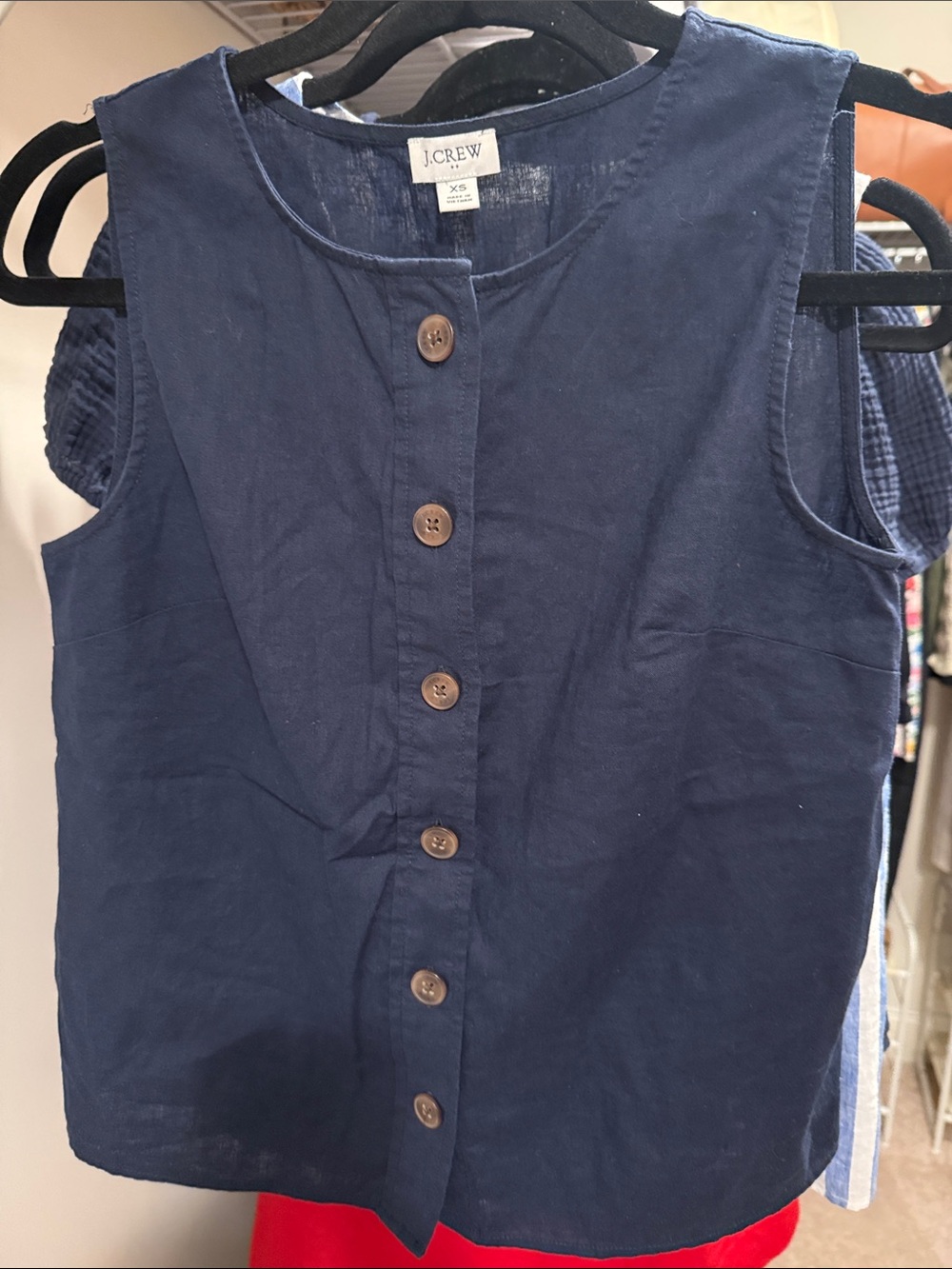 J. Crew Factory Navy Button-Front Sleeveless Top
